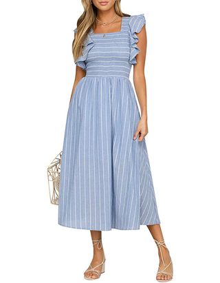 Berrygo + Vintage Sleeveless Striped Ruffle Cotton Midi Dress