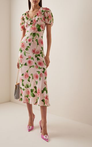 Rodarte + Floral-Printed Silk Bias Midi Dress