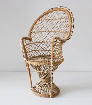 Vintage + Scaled Rattan Peacock Chair for Doll or Plant Stand