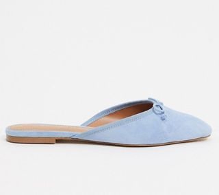 Who What Wear + Cara Mule Ballet Flat Shoes in Blue Leather