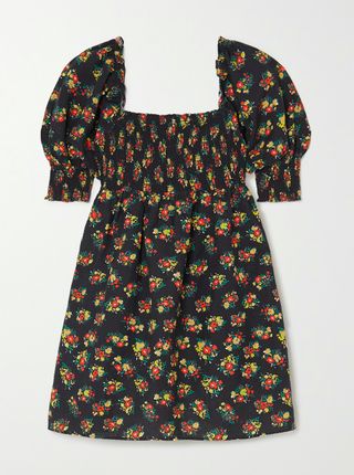 Rixo + Brenda Shirred Floral-Print Linen Mini Dress