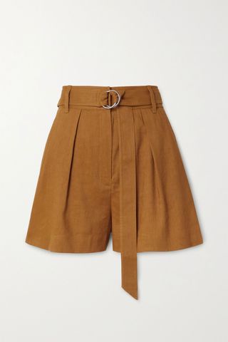 Tibi + Belted Cotton-Twill Shorts