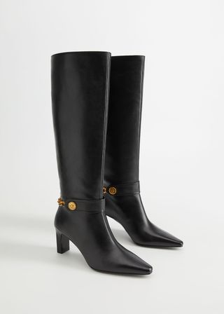 Mango + Chain Detail Leather Boot