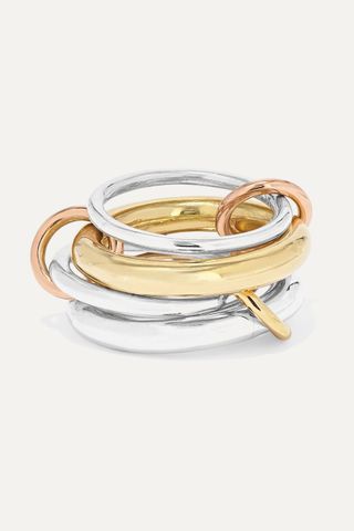 Spinelli Kilcollin + Cici Set of Four 18-Karat Yellow and Rose Gold and Sterling Silver Rings