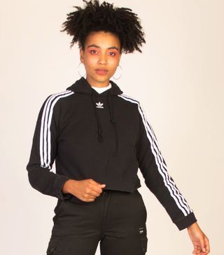 Adidas + Cropped Black Trefoil Hoodie