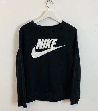 Nike + Vintage Crew Large Logo Sweatshirt Sweater Jumper Black