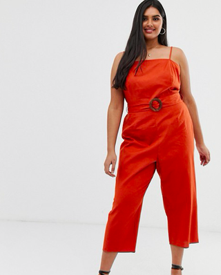 ASOS Design + Curve Strappy Pinny Belted Jumpsuit