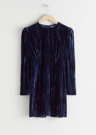 & Other Stories + Crushed Velvet Puff Sleeve Mini Dress