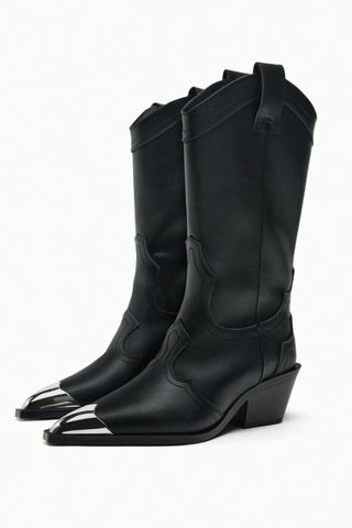 Zara + Mid-Height Shaft Metal Point Cowboy Boots