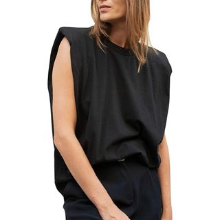 Huaxiafan + Casual Sleeveless T-Shirt with Shoulder Pads