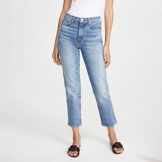 7 for All Mankind + High Waist Cropped Straight Jeans