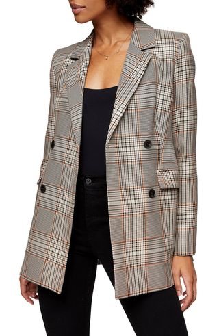 Topshop + Glen Plaid Double Breasted Blazer