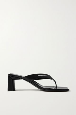Balenciaga + Logo-Print Leather Sandals