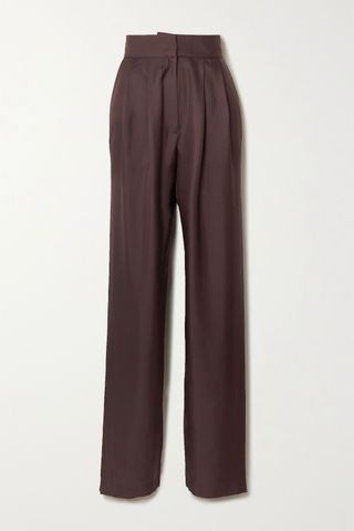 Tove + Remi Pleated Silk-Satin Tapered Pants