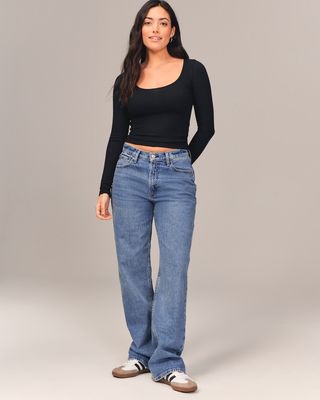 Abercrombie & Fitch + Curve Love Mid Rise Baggy Jean