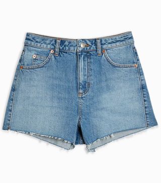 Topshop + Premium Blue Denim Mom Shorts