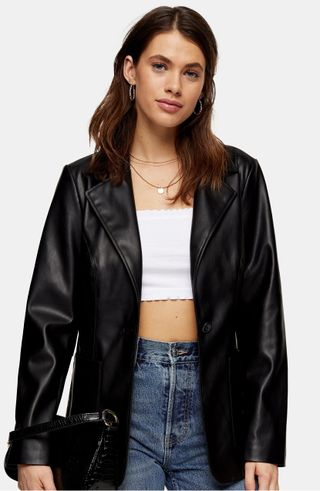 Topshop + Faux Leather Blazer