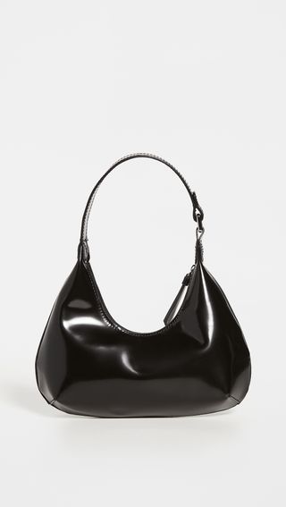 By FAR + Baby Amber Black Semi Patent Leather Bag