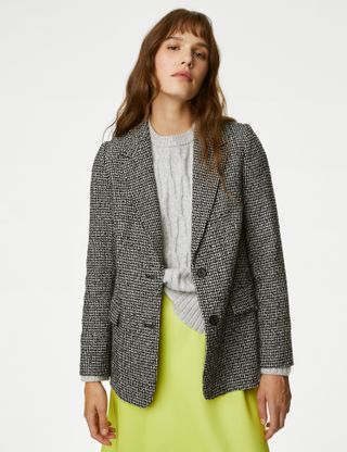 M&S Collection + Tweed Relaxed Checked Single Breasted Blazer