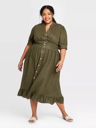 Who What Wear + Elbow Sleeve Button-Down Dress