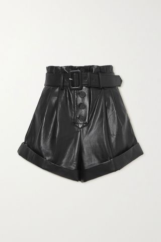Self-Portrait + Belted Faux Leather Shorts