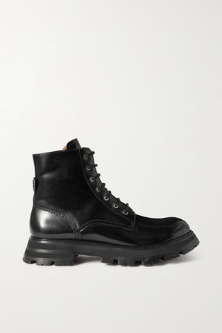 Alexander McQueen + Wander Glossed-Leather Exaggerated-Sole Ankle Boots
