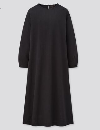 Uniqlo + x Hana Tajima Seersucker Long-Sleeve Flare Dress