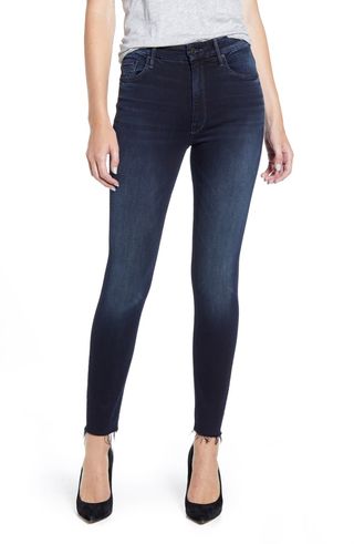 Mother + The Looker High Waist Frayed Ankle Skinny Jeans