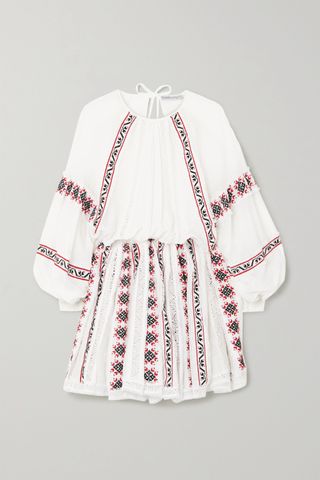 Rue Mariscal + Embroidered Cotton and Silk Blend Gauze Mini Dress