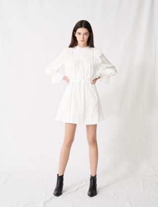 Maje + White Dress With Broderie Anglaise