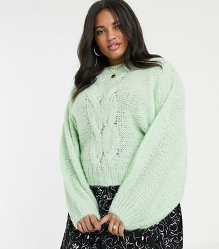 ASOS Design + Cable Sweater in Lofty Yarn With Volume Sleeve