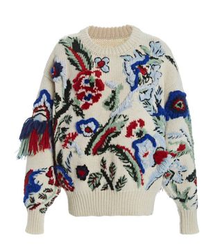 Tory Burch + Hand Knit Intarsia Embroidered Sweater