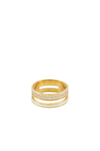Tai Jewelry + Enamel Band Ring With Pave Accents in White