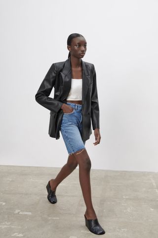 Zara + Faux Leather Tailored Blazer
