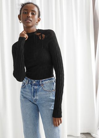 & Other Stories + Sheer Ribbed Neck Tie Sweater