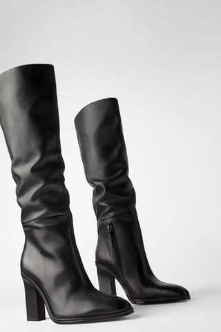 Zara + Slouchy High-Heel Leather Boots
