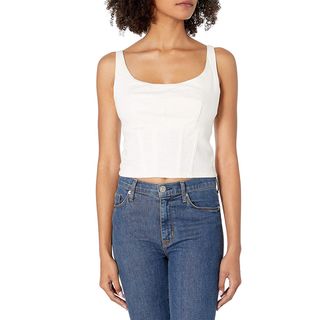 Moon River + Sleeveless Crop Top with Back Bow Detail