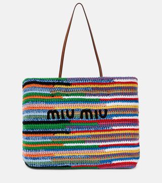 Miu Miu + Large Striped Crochet Tote Bag