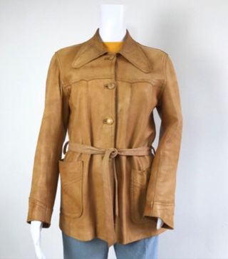 Vintage + Retro 1970s Tan Soft Buttery Leather Penny Collar