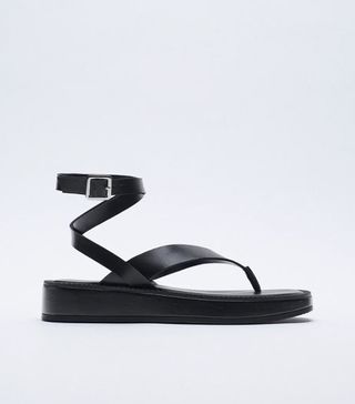 Zara + Tied Leather Flat Sandals