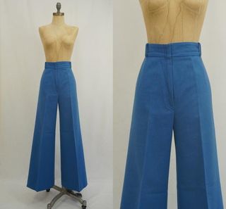 Vintage + 1970s Bright Blue Wool Louis Feraud High Waist