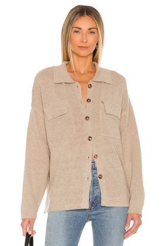 Line & Dot + Alice Button Knit Down Sweater in Oatmeal