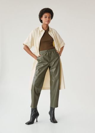 Mango + Leather-Effect Trousers