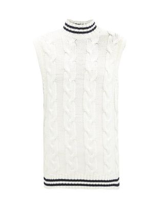 Ganni + Cable-Knit Cotton-Blend Sleeveless Sweater
