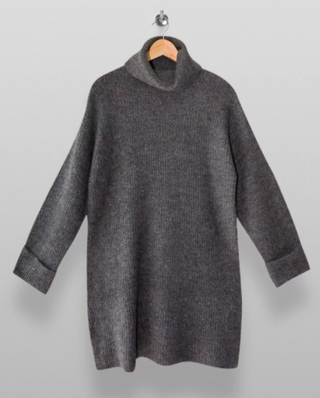 Topshop + Charcoal Grey Plaited Funnel Neck Knitted Dress