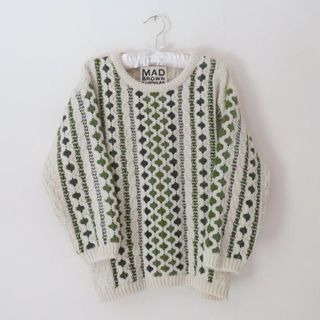 Mad Brown Knitwear + Childrens Green Khaki Jumper Aran Cable Knit