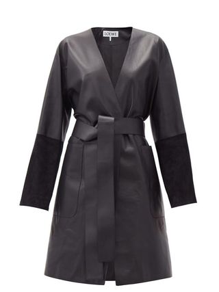 Loewe + Suede-Panelled Leather Wrap Coat