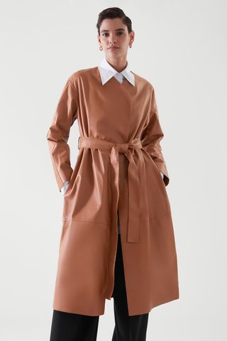COS + Collarless Leather Coat