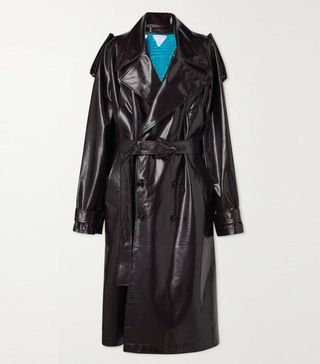 Bottega Veneta + Belted Glossed-Leather Trench Coat