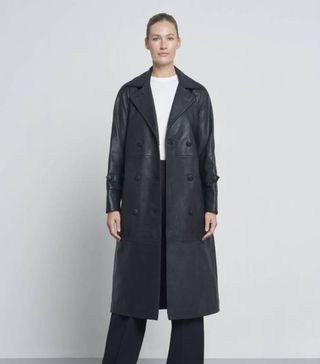 Novo + Double-Breasted Premium 100% Leather Trench Coat
